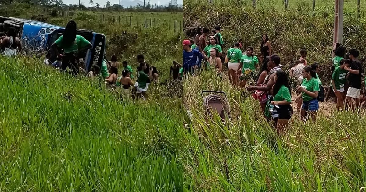 Tombamento de ônibus na BA-489 leva passageiros à UPA de Prado