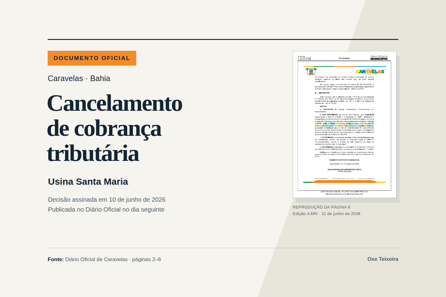 Arte editorial com reprodução de documento oficial: a decisão foi assinada em 10 de junho de 2026 e publicada no dia seguinte.
