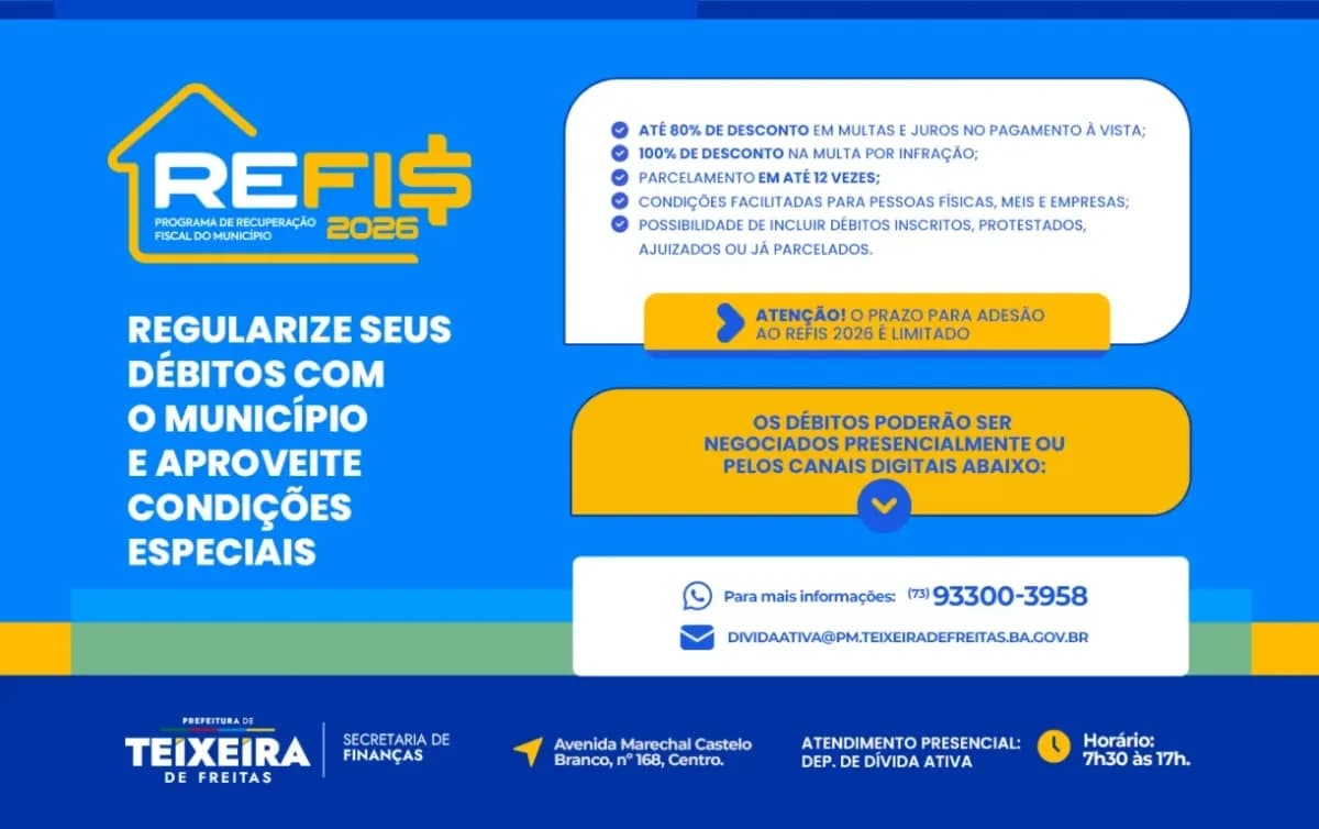 REFIS de Teixeira: prazo, descontos e parcelas merecem atenção antes da adesão