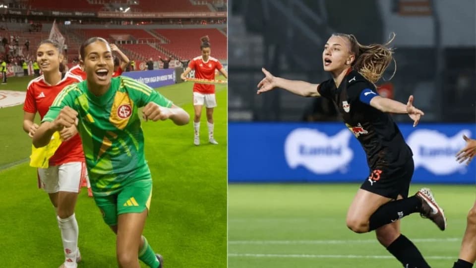 Jogadoras de Internacional e Red Bull Bragantino em imagens de divulgação dos clubes.
