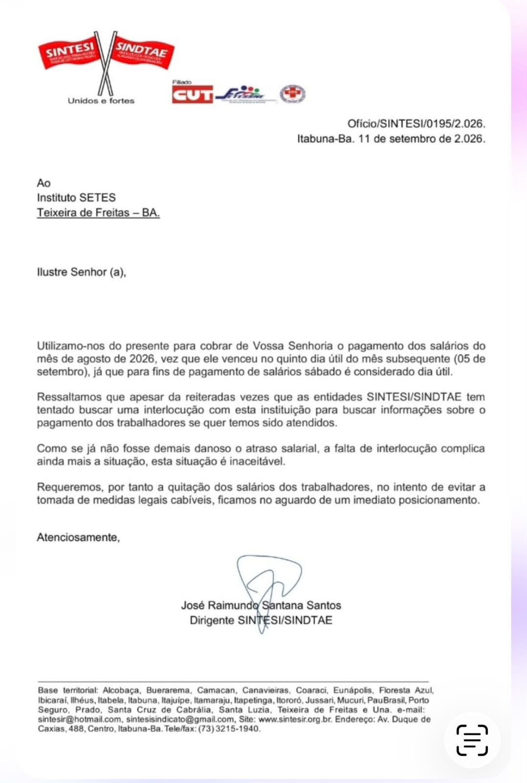 Sindicato cobra do Instituto Setes salários de trabalhadores da saúde