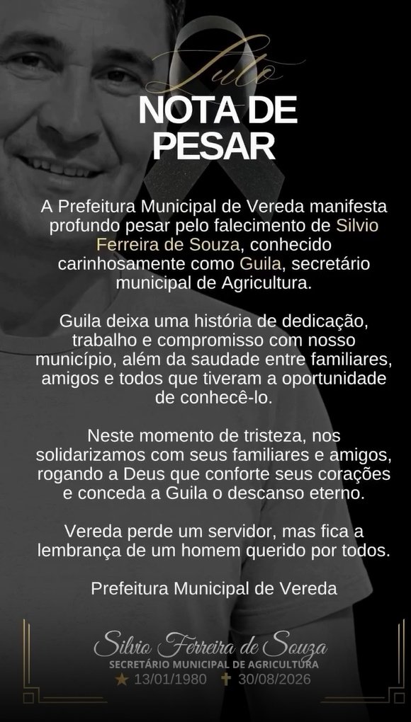 Secretário de Agricultura de Vereda morre após acidente na região de Itanhém