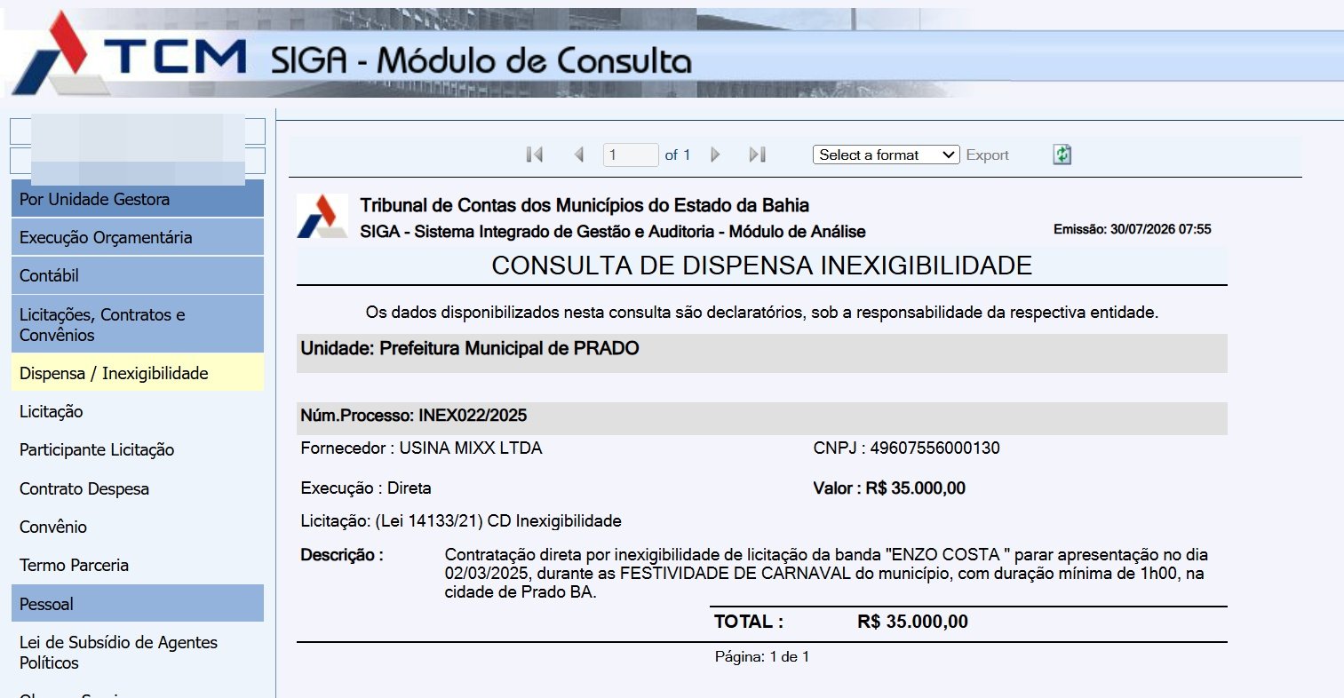 Reportagem questiona contratação de show pela Prefeitura de Prado